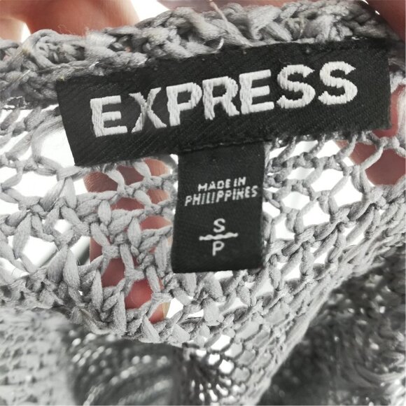 Express Crochet Lace Sheer Sequin Top Size S Gray Sleeveless Blouse Shirt Shell - Picture 11 of 12